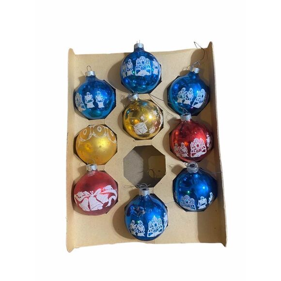 𝅺VINTAGE Noelle glass Christmas ornaments set of 8 - Picture 4 of 9